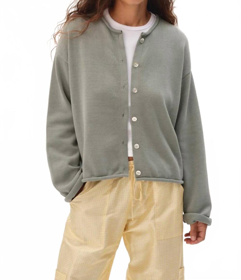 NEW DONNI. cotton knit roll cardigan in sage
